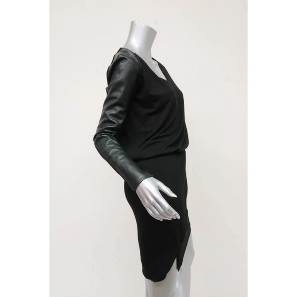 Michelle Mason Dress Black Stretch Jersey Size Small Leather Sleeve Mini NEW - Picture 5 of 8